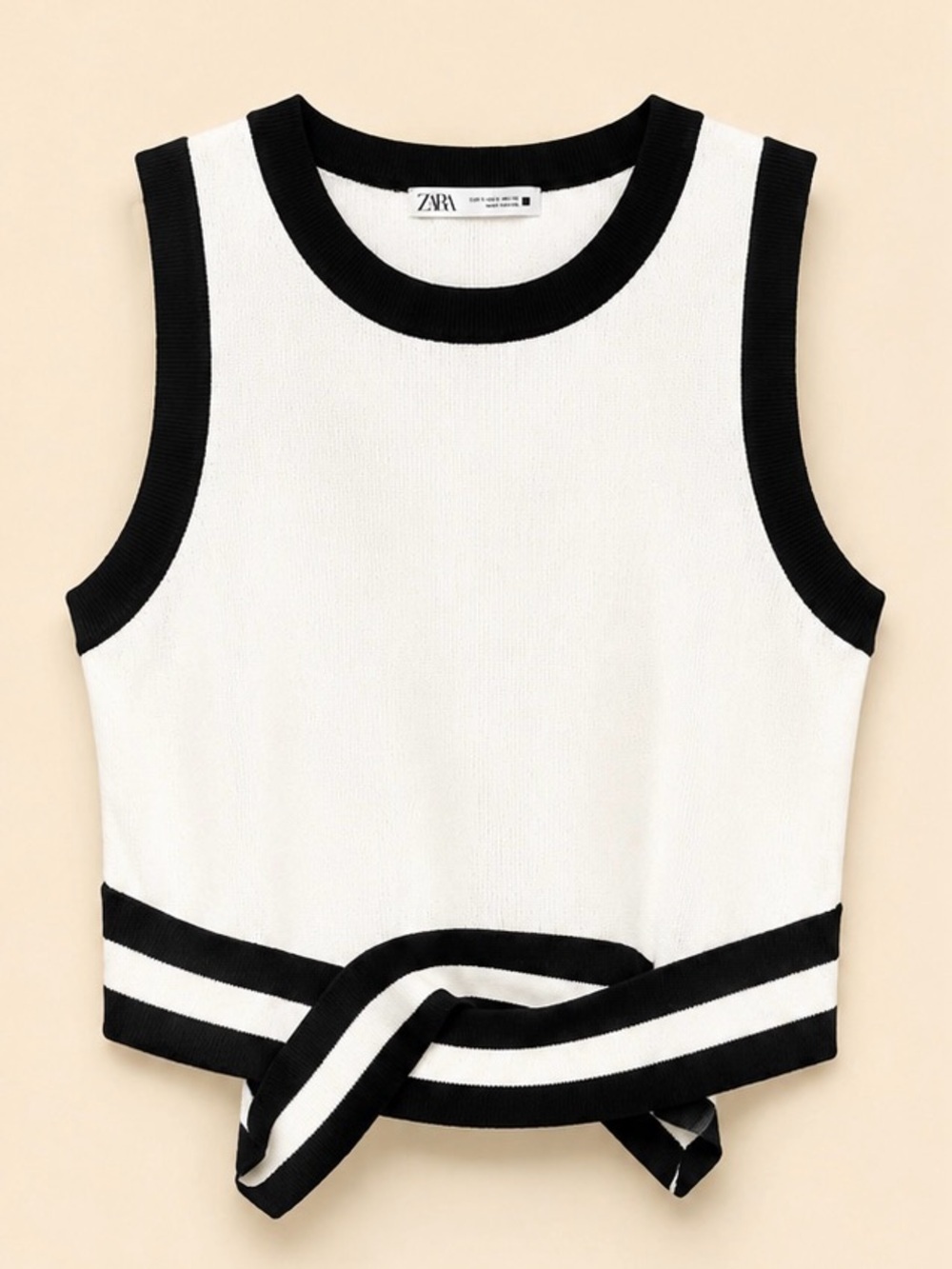 Mustard Seed Black & White Knot-Hem Sleeveless Knit Tank